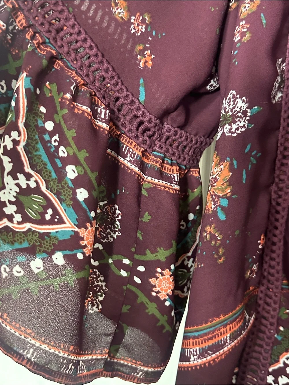 Knox Rose XXL Boho Floral Tunic Blouse Burgundy Bell Sleeve